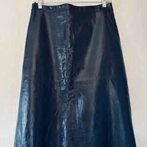 Black leather midi skirt